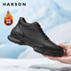 哈森（Harson）男鞋冬季加絨棉鞋高幫戶(hù)外靴子男保暖厚底休閑皮鞋 黑色 42