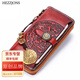 赫澤瓊斯原創(chuàng)手工錢包復(fù)古中國(guó)風(fēng)頭層牛皮雪獅九宮牌錢夾拉鏈包皮雕手機(jī)包 淺棕色配八卦牌