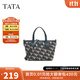 他她（TATA）復古老花手提包女包包休閑手拎包單肩包春季新款X3410AX5 蘭灰/綠 F