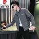 皮爾卡丹（pierre cardin）春秋款外套男2025新款痞帥格子夾克衣服男款潮流休閑秋裝上衣 黑色 XL 建議135-145斤
