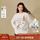 茵曼（INMAN）2025秋冬女裝新款趣味萌寵印花磨毛T恤寬松長(cháng)袖中長(cháng)款上衣  米白色 M