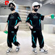 皮爾卡丹（pierre cardin）童裝男童夏裝洋氣短袖套裝2025新款中大兒童帥氣夏季款潮男孩長(zhǎng)褲 黑色 【閃電短袖套裝】 140 【建議身高130厘米】