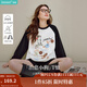 茵曼2025秋冬女裝新款趣味涂鴉印花撞色插肩袖T恤休閑長袖上衣 云朵白 L