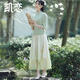 凱戀中式漢服套裝裙女中國風(fēng)刺繡盤扣上衣東方簡奢風(fēng)改良旗袍唐裝P749 綠色套裝 XL
