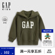 蓋璞男女童2025秋季新款Logo膠印抓絨套頭連帽衫兒童裝衛衣829299 軍綠色 110 cm(4-5歲) 亞洲尺碼