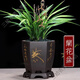 現貨 宜興紫砂花盆簡(jiǎn)約透氣蘭花盆君子蘭文竹花盆室內多肉植物盆帶托盤(pán) 胖六方帶底座 大