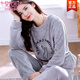 莫代爾法蘭絨睡衣女士秋冬加厚保暖長(cháng)袖套裝珊瑚絨可愛(ài)卡通家居服可外穿 灰兔子絨 L