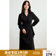 獨束大碼女裝通勤氣質(zhì)金屬腰袢連衣裙2025春季新品胖mm時(shí)尚長(cháng)裙 靜謐黑 XL (尺碼：3)