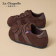 拉夏貝爾（La Chapelle）女鞋徳訓鞋女新款復古魔術(shù)貼反絨皮休閑運動(dòng)板鞋子女-395 棕色 38
