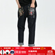 鬼洗游櫻記刺繡原色純棉牛仔褲男潮牌繡花休閑長(cháng)褲 20J4401 灰黑色 79 32 (175)