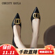 CHRISTY KAYLA2025年新款尖頭細跟高跟鞋通勤氣質(zhì)淺口小跟鞋法式金屬扣真皮單鞋 黑色-跟高 4.5cm 38