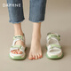 達(dá)芙妮（DAPHNE）涼鞋女款2025年最新款夏季軟底運(yùn)動(dòng)涼鞋女魔術(shù)貼松糕厚底沙灘鞋女 米綠色【厚底5CM】 38