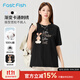 快魚(yú)t恤女2025夏新款百搭舒適簡(jiǎn)約漸變兔子字母刺繡短袖寬松顯瘦女裝 黑色85T5002 XL