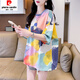 皮爾卡丹（pierre cardin）國(guó)際品牌純棉中長(zhǎng)款短袖t恤女夏裝2025新款寬松大尺碼洋氣遮屁股 淺彩色 L 適合121-140斤
