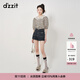 DZZIT【爆款補(bǔ)單】明星同款地素花布小上衣春秋法式復(fù)古娃娃領(lǐng)女 深卡其色 S