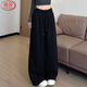 浪莎美式運動(dòng)褲女2025新款復古低腰抽繩寬松顯瘦直筒垂感休閑闊腿褲子