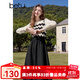百圖betu女裝2025春季新款連衣裙圓領(lǐng)撞色拼接時(shí)尚波紋 裙子女2501T74 黑色 S