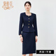 黛維亞2025新款藏青色高級感西裝套裝氣質(zhì)時(shí)尚半裙修身顯瘦工作服 藏青色西服+半裙 L