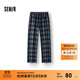 森馬（Semir）休閑褲女冬格子加絨長(cháng)褲寬松2025新款鹽系慵懶復古潮流闊腿褲 藍綠色調00384 L