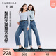 三彩梨形天菜復古藍牛仔大碼女裝2025秋季新款高腰長(cháng)褲胖MM