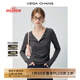 VEGA CHANG【精英衣櫥】灰色t恤女2025早秋新款V領(lǐng)蕾絲修身假兩件針織上衣 紗檀灰 S