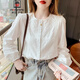 AEMAPE白色襯衫女士長(cháng)袖2025秋裝年新款法式時(shí)尚打底衫韓版蕾絲上衣 白色 L (105-115斤拍)