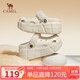 駱駝（CAMEL）絨毛洞洞鞋女保暖舒適外穿厚底棉拖鞋 L24W533712 米色 35/36