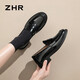 ZHR樂(lè )福鞋女學(xué)院風(fēng)休閑小皮鞋女復古圓頭百搭女鞋 AH393 黑色 37 