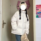 DXOT秋冬季新款學(xué)生棉服外套女學(xué)院風(fēng)PU皮立領(lǐng)面包服寬松大碼保暖棉襖 白色 M 建議95-110斤