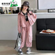 葉余新款2025中大童洋氣帥氣春秋款潮款女童韓版寬松時(shí)尚有型兩件套裝 蜜桃色連帽工裝套【上衣+褲子】 140 #