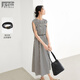 對白夏日度假風(fēng)背心連衣裙女2026夏季新款抽褶設計感兩穿無(wú)袖長(cháng)裙 黑米格子 S