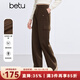 百圖betu女裝冬季新款休閑褲高腰毛呢工裝褲闊腿褲褲子女2411T77 咖啡色 M