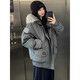 POUM男裝聯(lián)名情侶連帽保暖棉服男冬季新款美式潮流防寒寬松派克服外套 WYN-MY413灰色 XL