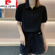 皮爾卡丹（pierre cardin）白色polo領泡泡袖短袖t恤女夏寬松顯瘦半袖棉體.恤翻領正肩上衣 黑色 舒適 XL 建議116-130斤