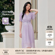 珂萊蒂爾【玫瑰裙】2025夏季新款減齡收腰短袖連衣裙女優(yōu)雅氣質(zhì)長(cháng)裙 淡紫 M