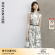 顏域水墨印花連衣裙女2024新款夏裝復(fù)古優(yōu)雅背心裙中長款圓領(lǐng)裙子 黑白花 L/40