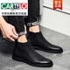 卡帝樂鱷魚（CARTELO）新款2025男士切爾西靴戶外馬丁靴真皮短靴休閑高幫皮靴加絨款男靴 825黑色增高單里 內(nèi)增高4厘米 38