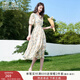 香影碎花連衣裙女2025夏裝新款海邊度假沙灘裙泡泡袖v領(lǐng)雪紡長裙 藍(lán)色 M