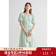 獨束大碼女裝浮雕提花新中式連衣裙夏裝新款典雅盤(pán)扣國風(fēng)高腰裙子 碧波綠 XL (尺碼：3) 拍前和客服確認尺碼