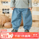 papa爬爬秋季男女寶寶牛仔拼接長(cháng)褲休閑時(shí)尚褲子 藍色 110