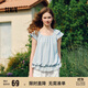 森馬（Semir）短袖襯衫女短款U領(lǐng)拼接波點(diǎn)繡花2025夏飛袖花苞上衣107425104060