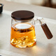 泥也泡茶杯玻璃水杯耐熱高硼硅喝茶杯透明木把防燙手家用綠茶杯