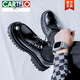 卡帝樂(lè )鱷魚(yú)（CARTELO）厚底增高5cm德比鞋男英倫風(fēng)正裝商務(wù)棕色休閑真皮大頭德比皮鞋男 黑色內增高 41