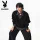 花花公子（PLAYBOY）感假兩件POLO衛衣男秋季寬松撞色拼接長(cháng)袖痞帥休閑情侶外套 黑色 XL 建議125~145斤