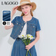 LAGOGO圓領(lǐng)正肩短款牛仔外套女拉谷谷夏季新款小個(gè)子百搭短袖上衣 深牛仔藍(N2) S