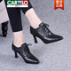 卡帝樂(lè )鱷魚(yú)（CARTELO）真皮深口單鞋女2025年春季新款英倫風(fēng)系帶尖頭皮鞋壓花細跟高跟鞋 黑色 35