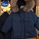 迪士尼（Disney）兒童冬季羽絨棉服夾棉加厚防水派克服洋氣時(shí)尚可拆卸毛領(lǐng)一件過(guò)冬 藏青加絨加厚派克服 120