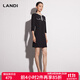 藍地（LANDI）撞色釘珠圓領(lǐng)寬松七分袖連衣裙女年秋季新款短裙 黑色 S