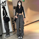漫蔻依2025春季新款褲子女裝寬松束腳褲甜辣工裝褲穿搭潮流休閑褲女 灰色 M _[建議90-105斤]