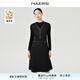 娜爾思（NAERSI）【綿羊毛】氣質(zhì)通勤黑色連衣裙女冬裝新款長裙 黑色 XL